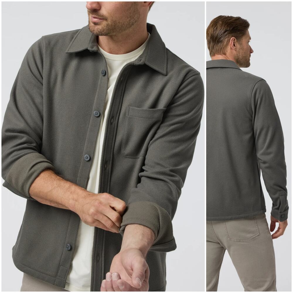 Vuori Beldon Shirt Jacket knit twill in Oregano Green size Large